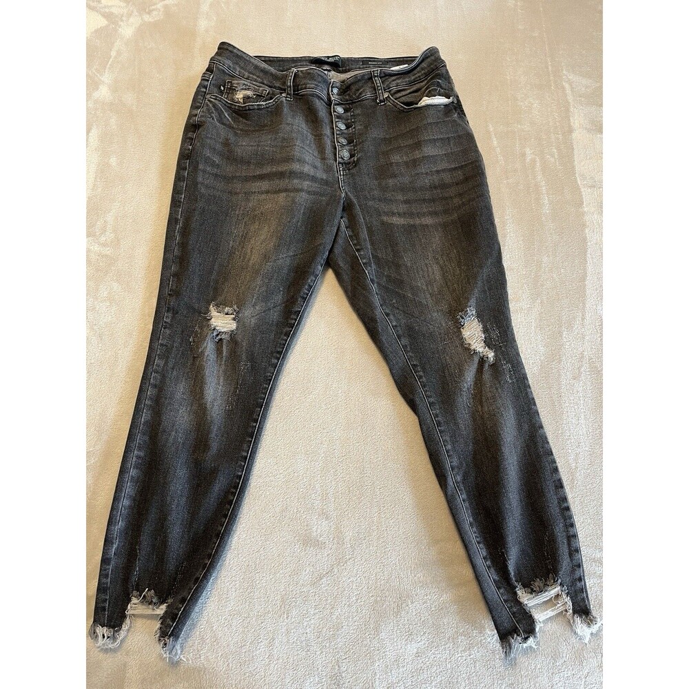 Judy Blue Jeans 16W Gray Skinny Fit Button Fly Distressed Chewed Hem High Rise